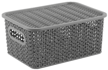 Корзинка "Вязь" 3л 235х173х105мм с крышкой (серый) (уп.16)